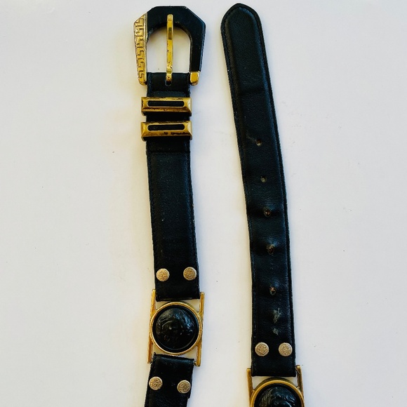 Gianni Versace Black Leather Medusa Medallions Belt Gold Hardware Men's 100/40 - Picture 6 of 14